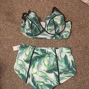 Torrid Green and White Palm Print Bikini